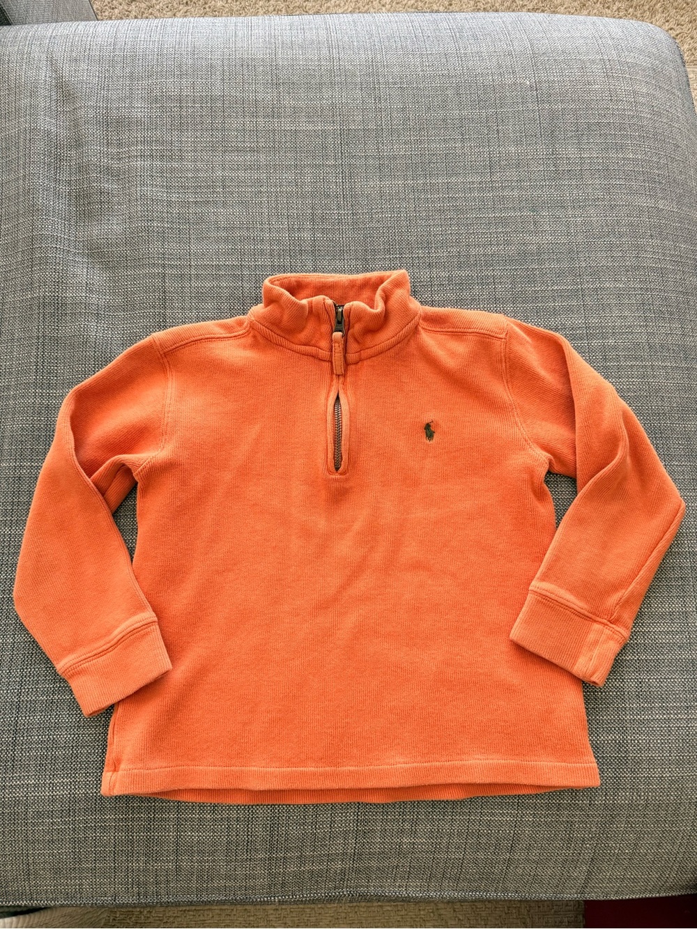 Polo Ralph Lauren Boys Orange Cotton Knit 1/4 Zip Mock Neck Logo Sweater 6